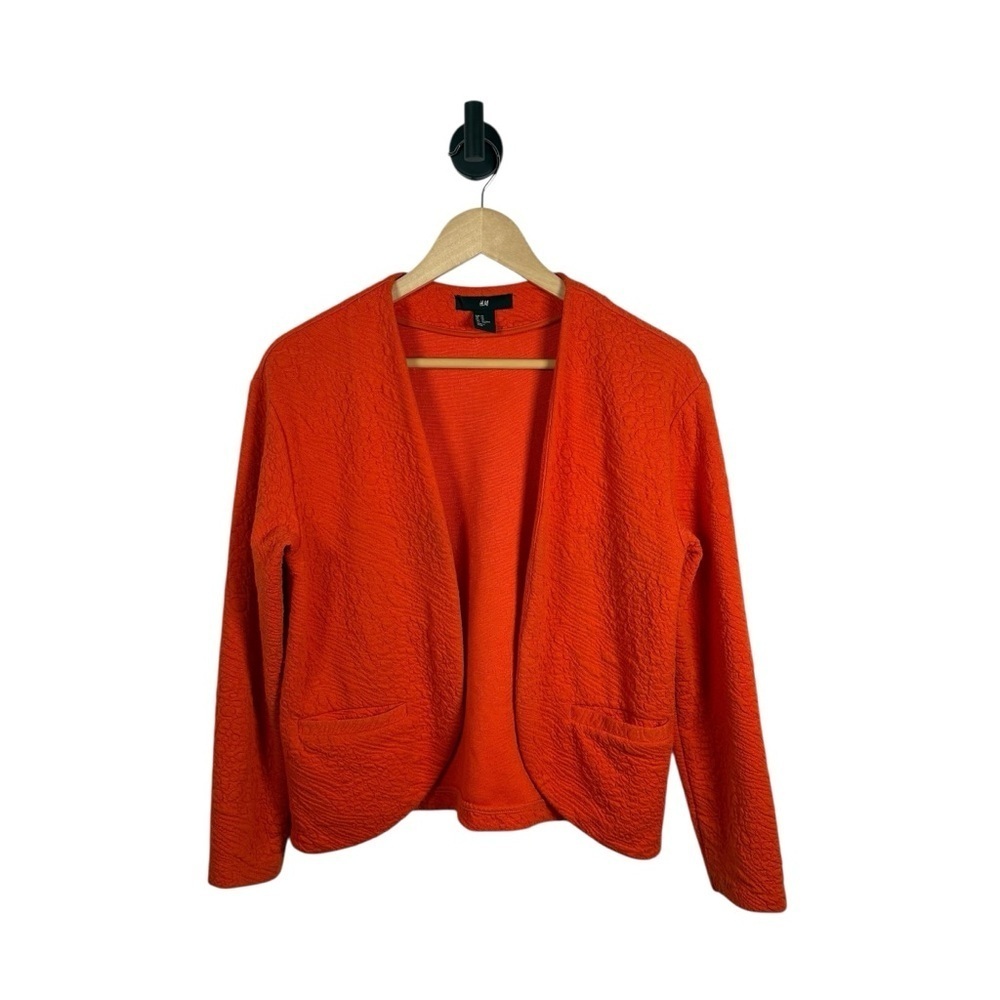 H&M Women’s Textured Open Front Knit Blazer in Vibrant Orange Size XS